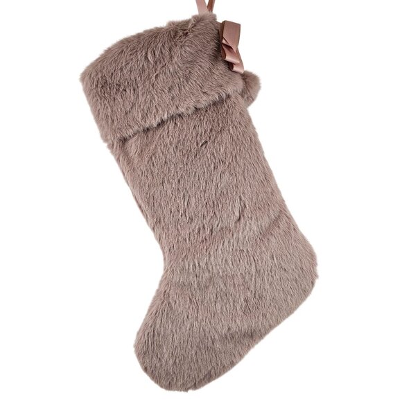 Victorias Secret Faux Fur Christmas Stocking Blush Pink Ribbon Pom Poms NWT - Picture 8 of 11